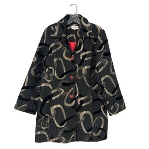 3 SISTERS Black & Gold Brocade Coat Size XL Velvet Chain Rhinestone ButtonsArtsy
